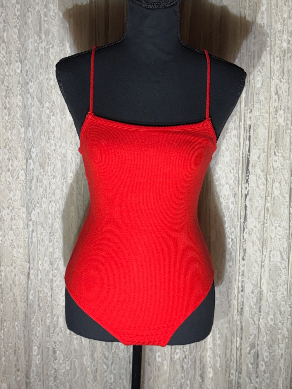 superdown Red Ribbed Tank Bodysuit